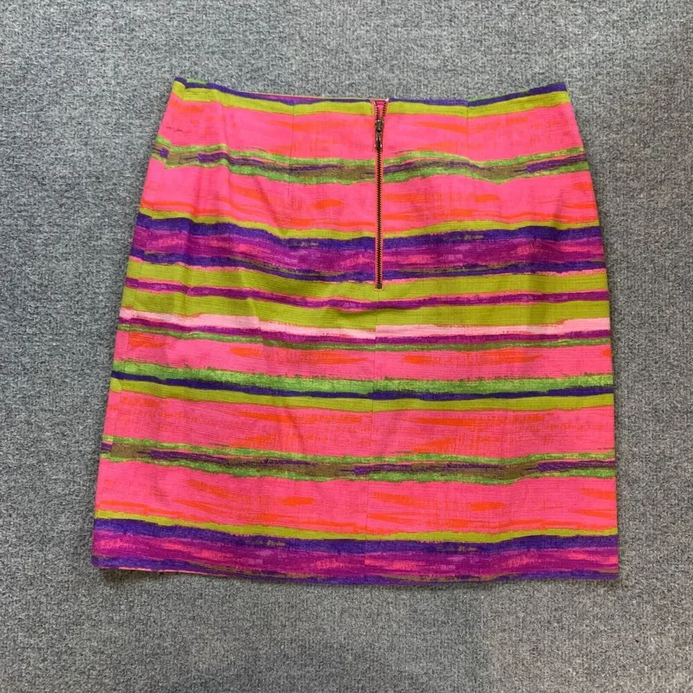 Ann Taylor Skirt Womens 8 Multi Horizontal Stripe Cotton‎ Blend Lined Back Zip